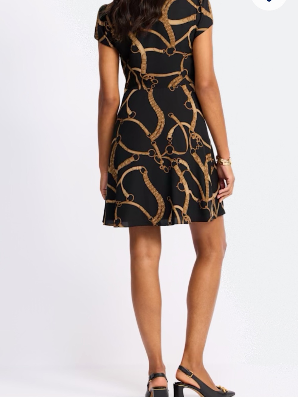 Lauren Ralph Lauren Makeda Dress Black Gold Chain Print Tie Front Mini Dress 14 - Picture 6 of 8